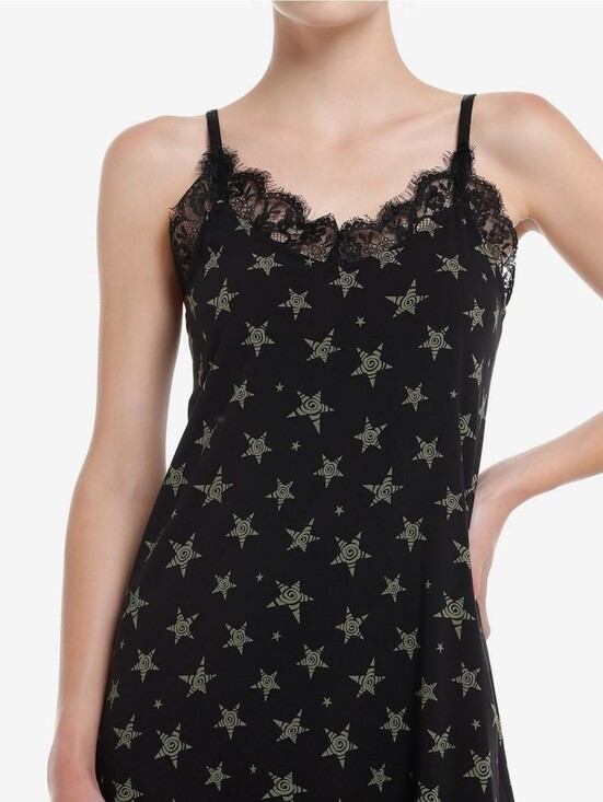 Social Collision Dresses & Skirts - Social Collision Lace-Trim Star Print Mini Dress - Black & Olive